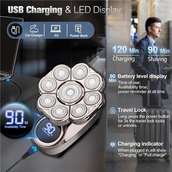 9D Electric Head Shaver for Bald Men, Upgraded 5-in-1 Head Shaver for Bald Men - Picture 5 of 7